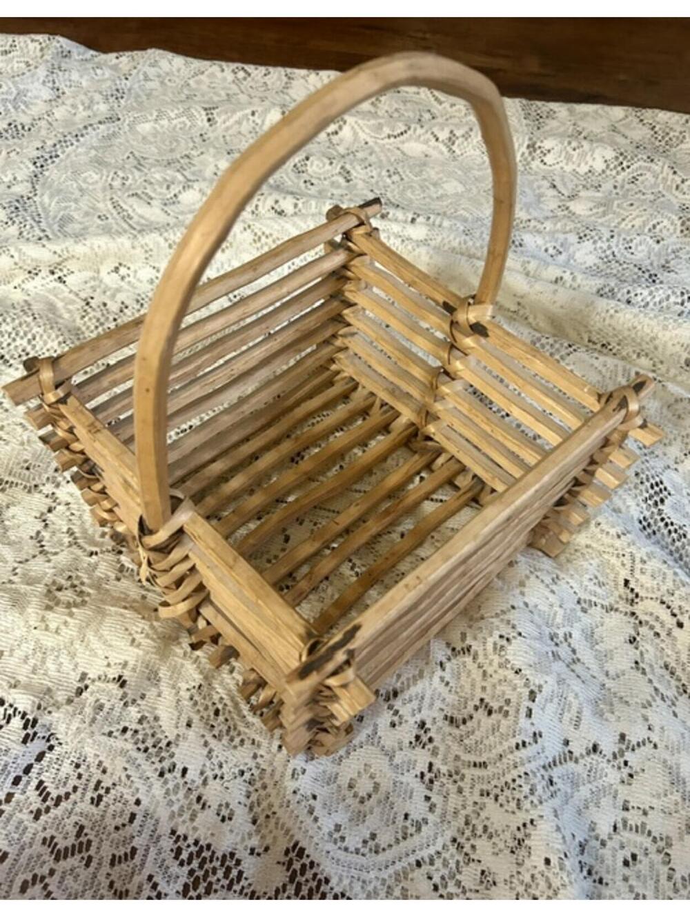Handmade Rustic Wooden Basket with Handle